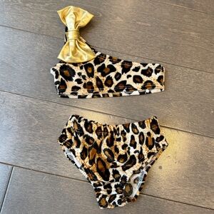 Leopard Print Velvet Bikini with Gold Bow Accent on Top & Behind!